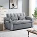 Versatile Grey Velvet Loveseat Sleeper Sofa w/ Pull Out Bed & Adjustable Back, Foldable Couch Bed w/ USB Port & Ashtray & Stand