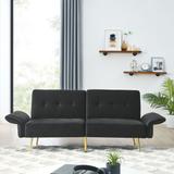 Convertible Sleeper Loveseat Velvet Futon Sofa Bed with Folded Armrests Reclining Sofa and Storage Bags for Living Room, Black