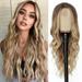 Long Ombre Blonde Wavy Wig for Women 26 Inch Middle Part Curly Wavy Wig Natural Looking Synthetic Heat Resistant Fiber Wig for Daily Party Use (Ombre Blonde)