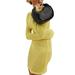 Pudcoco Summer Women s Yellow Knit Dress with Long Sleeves and Open Back Tie Up