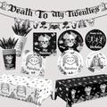 Death to My 20s Tableware Decorations-30th birthday Tableware Supplies,143Pcs Rip to My 20s Birthday Decorations Happy 30th Birthday Plates,Rip Twenties Napkins,Rip 20s Tablecloth for My Youth Party