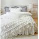 MOOWOO Waterfall Ruffle Duvet Cover Queen 3 Piece Shabby Chic Bedding Solid Color Soft and Breathable with Zipper Closure & Corner Ties (White, King)