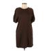 MELLODAY Casual Dress - Shift High Neck Short sleeves: Brown Print Dresses - Women's Size Medium