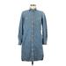 J.Crew Casual Dress - Shirtdress Collared 3/4 sleeves: Blue Solid Dresses - Women's Size 2X-Small