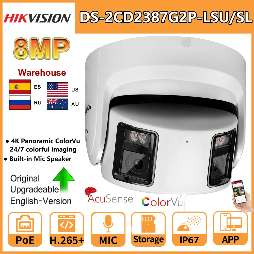 Hikvision 8MP Panorama-ColorVu-Turret-IP-Kamera DS-2CD2387G2P-LSU/SL 4K-Sicherheits-Doppelobjektiv-Farbnacht-Lautsprecher mit integriertem Mikrofon Image