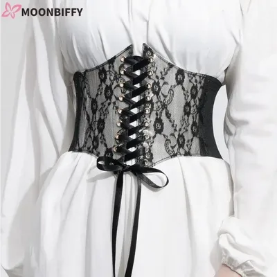 Mode Frauen Taille Korsett Blume Stickerei Elastische Bund Schwarz Weiß Rot Rosa Breite Spitze Image