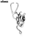 DCARZZ Antique Silver Color Stethoscope Heart Pin Cardiology Lapel Badge Medical Jewelry for Doctor