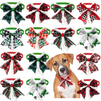 50pcs Pet Supplies Christmas Dog Pets Bowties Plush Bows Adjustable Pets Supplies Dog Grooming