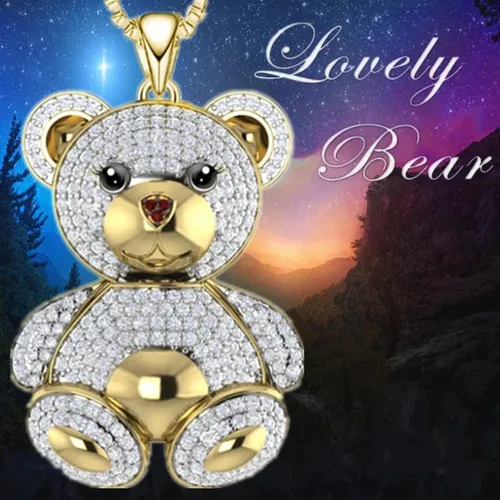 Mode Zirkon Bär Halskette Nette Teddybär Anhänger Engagement Halsketten für Frauen Tier Schmuck