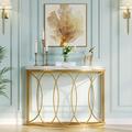 Tribesigns Half Moon Gold Console Table 43 in. Modern Faux Marble Entryway Table Narrow Semi Circle Sofa Accent Table with Geometric Metal Frame
