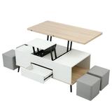 Danolaps 5 Pieces Lift Top Coffee Table Set with Storage Convertible Dining Table with 4 Ottomans Space Saving Folding Dining Table Coffee Table Convertible Coffee Table to Dining Table