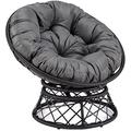 PPDMBIUU Comfy Rattan Wicker Papasan Circle Chair Living Room Chair Swivel Saucer Ideal for Patio Bedroom Living Room Indoor and Outdoor Grey Frame with Black Cushion