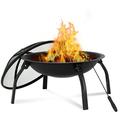 SYTHERS 22 Fire Pit for Outside Wood Burning Fireplace Steel Firepit with Poker and Spark Screen for Patio Outside Backyard Garden
