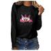 VEKDONE 2024 Clearance Breast Cancer Awareness Pink Long Sleeve Shirt - Women Pink Ribbon Sweatshirts Pullover Tops