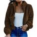 Lovskoo Womens Full Zip Up Cropped Fuzzy Fleece Jacket Winter Stand Collar Casual Outdoor Lapel Long Sleeve Outerwear Jacket Coffee