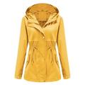 snowsong Womens Jacket Fall Outfits Ladies Solid Hooded Slim Pocket Hooded Raincoat Trench Coat Jacket Womens Coats Yellow XXL