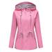 snowsong Womens Jacket Fall Outfits Ladies Solid Hooded Slim Pocket Hooded Striped Raincoat Windbreaker Coat Womens Coats Red 2 XL