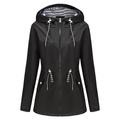 snowsong Womens Jacket Fall Outfits Ladies Solid Hooded Slim Pocket Hooded Striped Raincoat Windbreaker Coat Womens Coats Black M