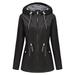 snowsong Womens Jacket Fall Outfits Ladies Solid Hooded Slim Pocket Hooded Striped Raincoat Windbreaker Coat Womens Coats Black M