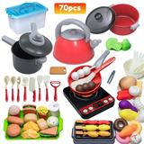 Kid Play Kitchen Accessories Set Toy for Toddler 1-3 DFITO 70 Pcs Pretend Play Cooking Toys Set Toy Pots Pans BBQ Grill and Induction Cooktop Girls Boys Gift