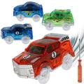 FNNMNNR 4PCS Race Tracks Car Toys Glow in The Dark RC Racing Car for Kids Boys Track Cars Replacement Only Magic Trax Cars with 5 Flashing Lights Flex Track Cars for Most Car Tracks