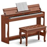 UMOMO 88 Key Weighted Digital Piano with Duet Piano Bench Beginner Keyboard Piano Full Size Heavy Hammer Weighted Action Electric Piano Keyboard with MIDI Brown