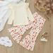 LYCAQL Girls Clothes Outfit Kids Toddler Baby Girls Spring Autumn Print Ribbed Long Sleece Tops Bell Bottom Outfits Clothes (White 3-4 Years)