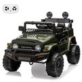 Towallmark Officially Licensed Toyota Electric Toy Car 12V Kids 2 Seat Jeep Truck High Performance Eva Tires Led Lights Remote Control Bluetooth Speaker System Music Gre en