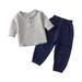 Kids Outfits Solid Color Pullover Long Sleeve Cotton Linen Crewneck Tops Shorts Outfits