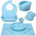 Baby Led Weaning Supplies 7 Pcs Silicone Toddler Feeding Utensils - Adjustable Bibs Suction Divided Plate Placemat Spoon Fork Suction Bowls Straw Sippy Cup - Aids Self Feeding Kit