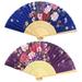 floding fan 2pcs Party Folding Fan Vintage Style Collapsible Fan Flower Hand Fan Retro Elegant Floral Fan For Summer Hawaiian Party Decor(Royal Blue and Purple)