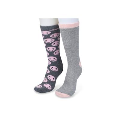 Plus Size Women's 2 Pack Super Soft Midweight Cushioned Thermal Socks by GaaHuu in Grey Happy Face (Size ONE)