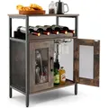 Costway Industrial Wine Bar Cabinet Kitchen Storage Sideboard W/ Wine Rack & Glass Holders