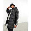 adidas Originals 3 stripe hooded long puffer jacket in black