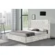 Ecasa Drogo Oyster Crushed Velvet Fabric Wingback Ottoman Storage Bed With Diamante Buttons Cream King Size