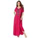 Plus Size Women's A-Line Embroidered Crinkle Maxi by Roaman's in Pink Burst Folk Embroidery (Size 14/16)