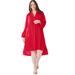 Plus Size Women's Mandarin Shirt Dress by Soft Focus in Vivid Red (Size 14 W)