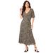 Plus Size Women's Surplice Midi Dress by Roaman's in Black Textured Paisley (Size 34/36)