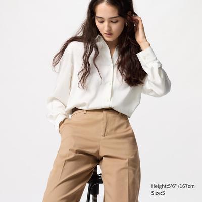 Uniqlo - Satin Long Sleeved Blouse - Off White - S
