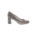 Bettye by Bettye Muller Heels: Pumps Chunky Heel Boho Chic Tan Snake Print Shoes - Women's Size 8 - Round Toe