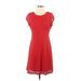 Sharagano Casual Dress - A-Line Scoop Neck Short sleeves: Red Print Dresses - Women's Size 00 Petite