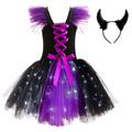 AXTMR Halloween Children'S Led Light Dress, Light-Up Girl Princess Dress With Devil Horn Headband,We Do Not Carry Button Batteries,Purple2,6T