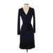Ann Taylor Casual Dress - Sheath Plunge 3/4 sleeves: Blue Dresses - Women's Size 4 Petite