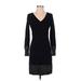 Ann Taylor Casual Dress - Sweater Dress V-Neck Long sleeves: Black Solid Dresses - Women's Size X-Small Petite