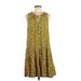 Max Studio Casual Dress - Mini Tie Neck Sleeveless: Yellow Print Dresses - Women's Size Medium