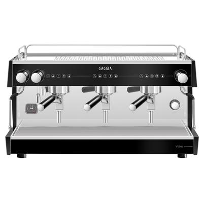 Gaggia VETRO3GTC + INSTALL BLACK (MGV293XTPUS) Semi Automatic Commercial Espresso Machine w/ 3 Groups, 3 Steam Valves, & 3 Hot Water Valve - 220v/1ph, 2 Steam Valves, Stainless Steel