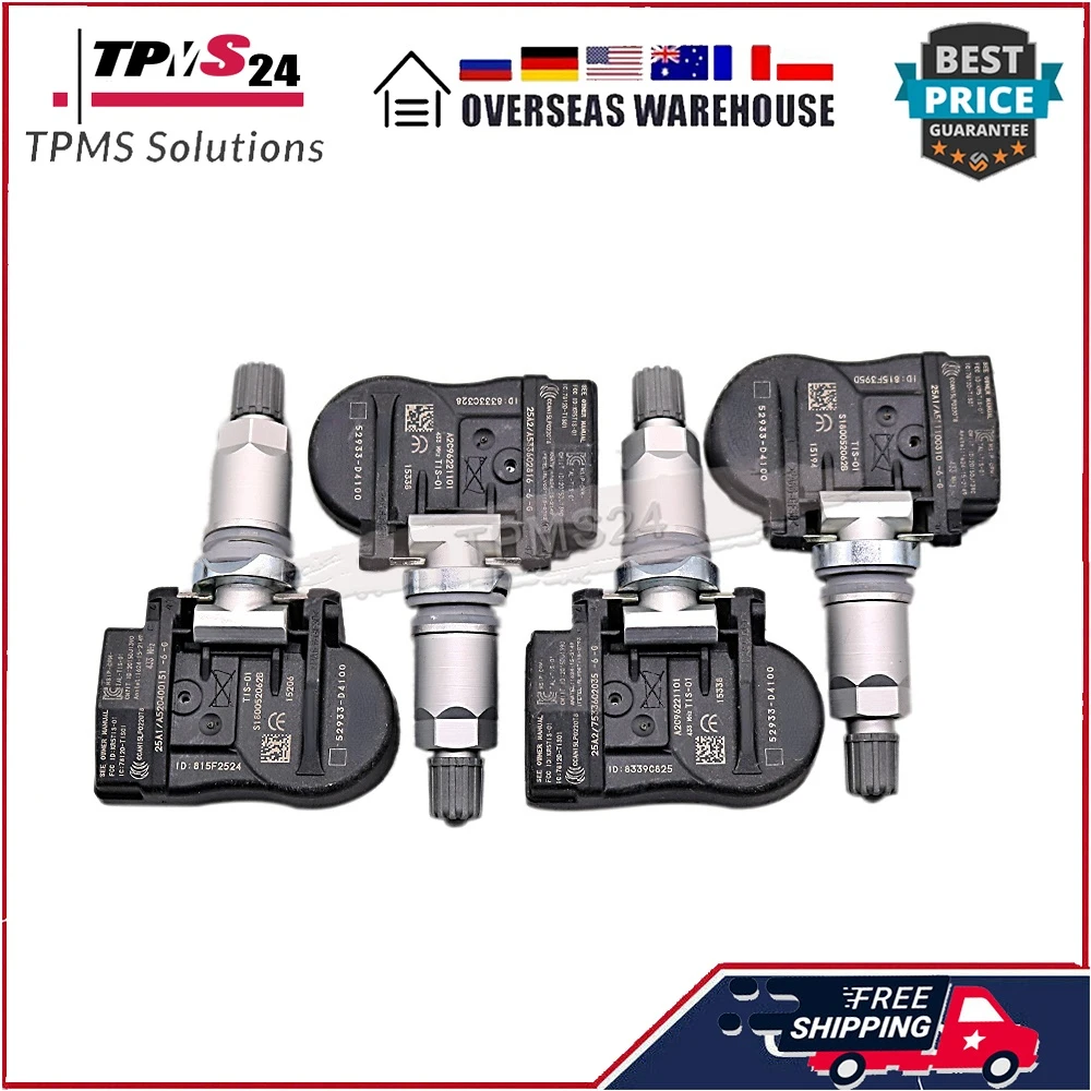 4PCS Sensore di Pressione Dei Pneumatici 52933-D4100 TPMS Per 2017 2018 2019 KIA Optima Sportage Sorento Genesis Ioniq 52933D4100 52933-D9100