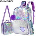 New School Backpack Girls 16 pollici Girls zaino zaino con paillettes con Lunch Box zaino donna