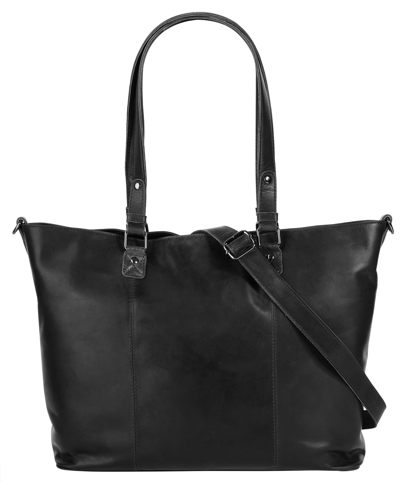 Shopper CLUTY, Damen, Gr. B/H/T: 42cm x 29cm x 12cm onesize, schwarz, Leder, vintage, Taschen Shopper, echt Leder