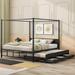 Metal Canopy Platform Bed with Twin Size Trundle and 3 Storage Drawers,Queen Size